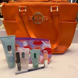 Combo IMAN Shoulder Bag, Makeup Bag & 5 New Clinique items for skin, lips & eyes